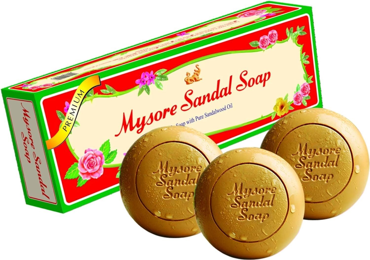 1 X 450G (3 SOAPS) MYSORE SANDAL SOAP - PURE SANDALWOOD OIL- GIFT PACK